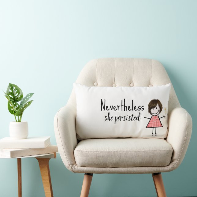 Coussin Rectangle Petite chatte fille en En vichy robe avec citation (Chaise)
