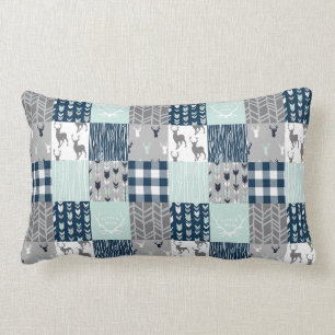 Coussin Rectangle Petite patchwork homme - Menthe, Marine et gris
