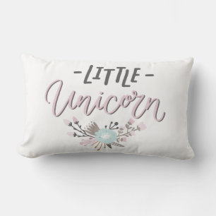 Coussin Rectangle Petite Unicorne rose et gris à la main Lettrée Flo