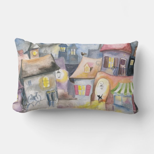 Coussin Rectangle Petite ville la nuit (Recto)