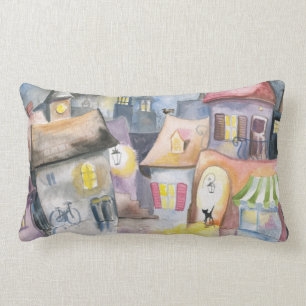 Coussin Rectangle Petite ville la nuit
