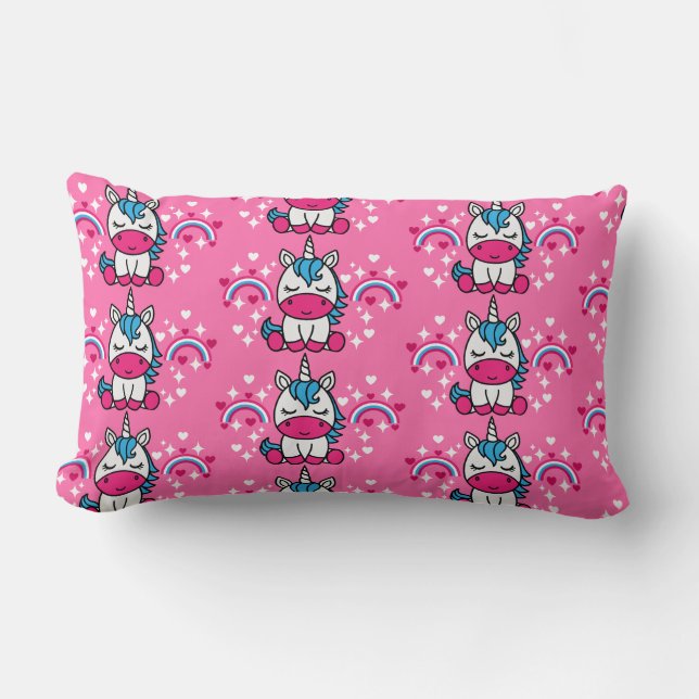 Coussin Rectangle Petites Filles Pink Unicorn Pony (Recto)