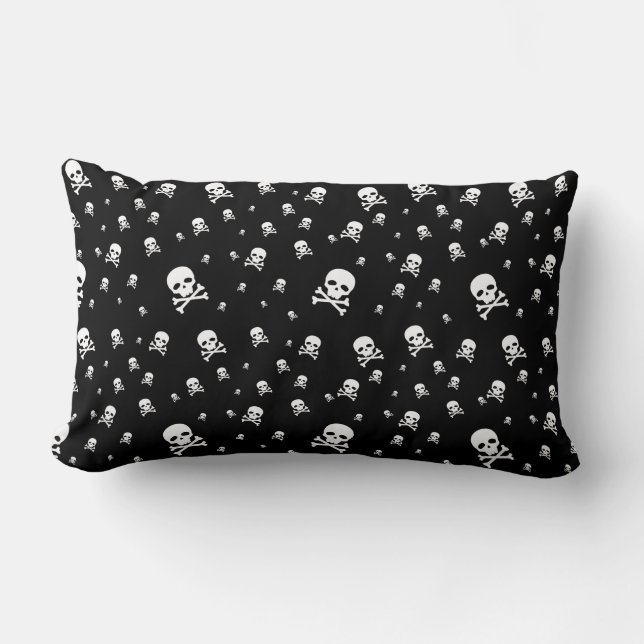 Coussin Rectangle Petits crânes de pirates blancs sur fond noir (Recto)