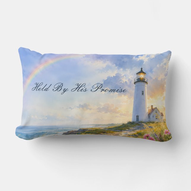 Coussin Rectangle Phare Arc-en-Ciel Aquarelle Côtière (Recto)