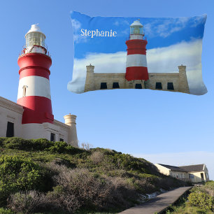 Coussin Rectangle Phare bleu blanc et rouge photo nommé