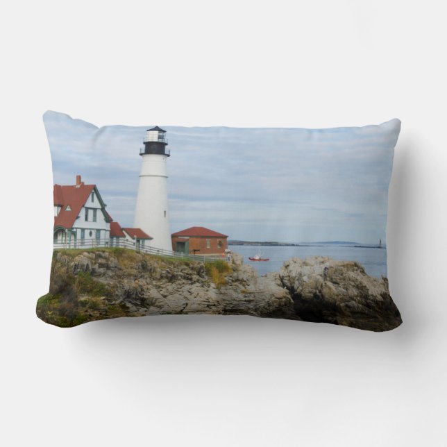 Coussin Rectangle Phare de Portland Headlight sur la côte rocheuse (Recto)