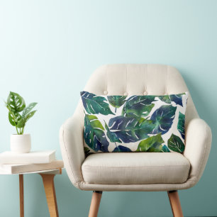 Coussin Rectangle Philodendron vert et bleu du feuillage Botanique