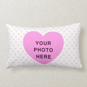Coussin Rectangle Photo blanche de point de polka de coeurs de rose