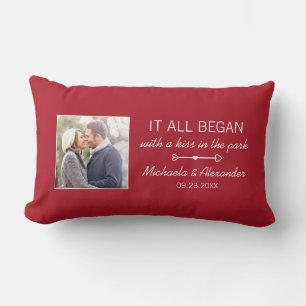 Coussin Rectangle Photo de couple personnalisé Noms de jeunes mariés