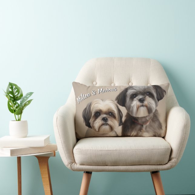 Coussin Rectangle Photo de deux animaux de compagnie et nom Memory G (Chaise)