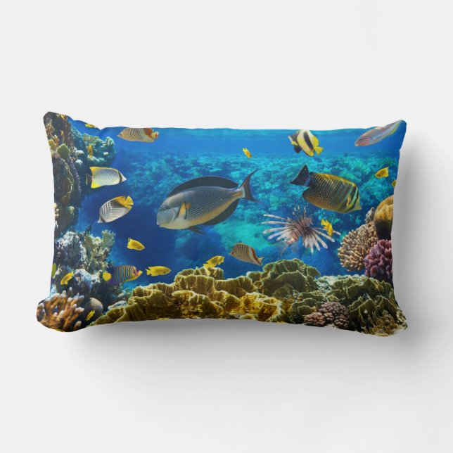 Coussin Rectangle Photo d'un poisson tropical sur un récif coralien (Recto)