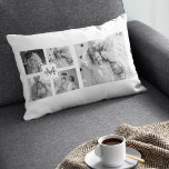 Coussin Rectangle Photo Famille Collage tendance Noir & Blanc Initia<br><div class="desc">Voici notre collection branchée Cinq photos de famille noir et blanc avec initial en centre. Ce collage personnalisé et élégant est le moyen idéal de présenter les souvenirs chéris de votre famille d'une manière moderne et élégante. Doté d'un élégant jeu de couleurs noir et blanc, ce collage vous permet de...</div>