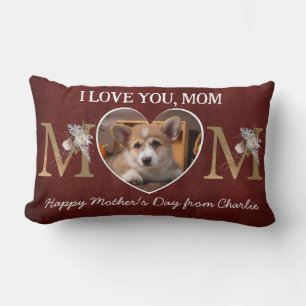 Coussin Rectangle Photo personnalisée du coeur floral de maman du ch