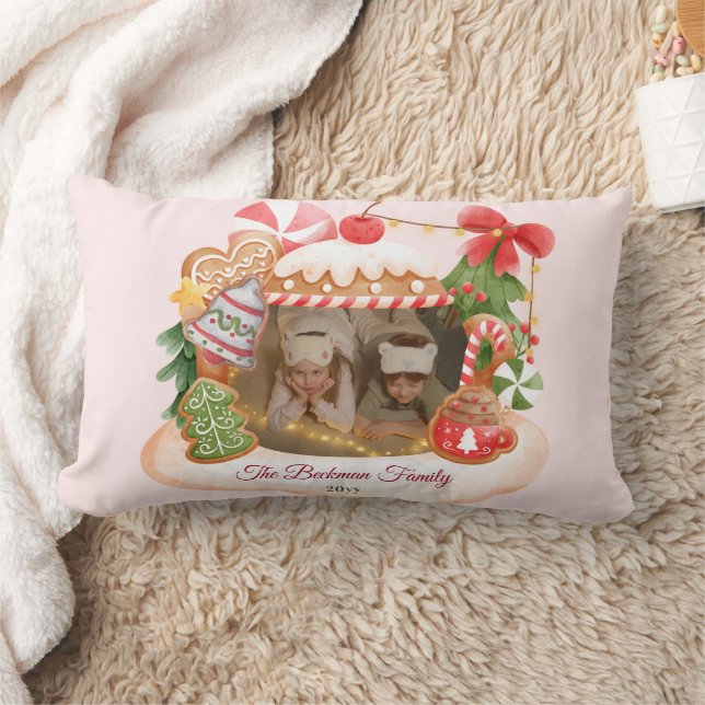 Coussin Rectangle Photo personnalisée Maison en pain d'épice Noël (Couverture)