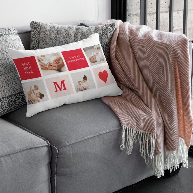 Coussin Rectangle Photo Rouge et rose Meilleure mère Ever Venin (Créateur téléchargé)