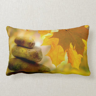 Coussin Rectangle Pierre de méditation zen et Feuilles de l'érable