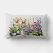 Coussin Rectangle Pierre le lapin bleu veste ballons jardin (Recto)