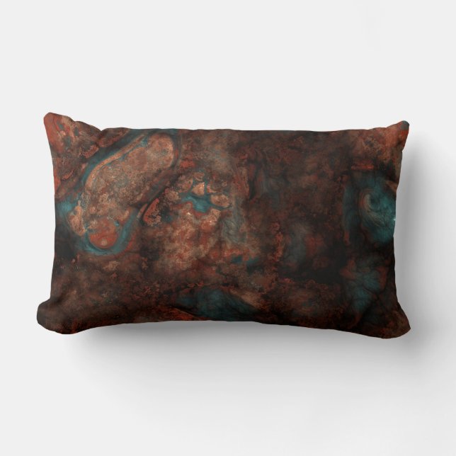 Coussin Rectangle Pierre rouille et turquoise  (Recto)