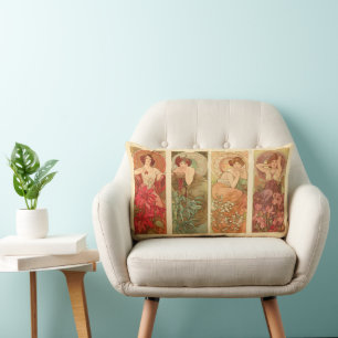 Coussin Rectangle Pierres et fleurs précieuses, Alphonse Mucha Art