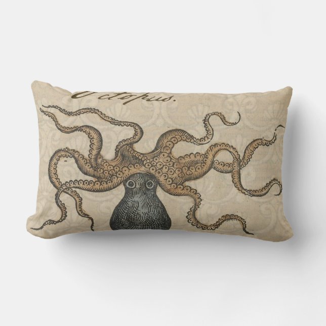 Coussin Rectangle Pieuvre Kraken Antique Faune Marine Côtière (Recto)