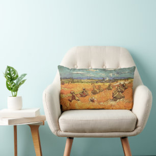Coussin Rectangle Pile de blé avec faucheuse par Vincent van Gogh