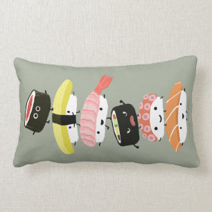 Coussin Rectangle Pile de sushi - une tour des amis heureux de sushi
