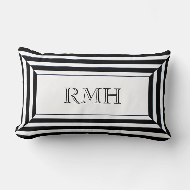 COUSSIN RECTANGLE PILLOW_BLACK CHIC ET RAYURES BLANCHES AVEC LE (Recto)