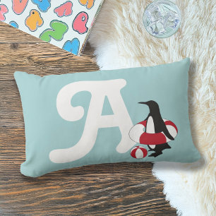 Coussin Rectangle Pingouin bleu clair nager Enfants Monogramme