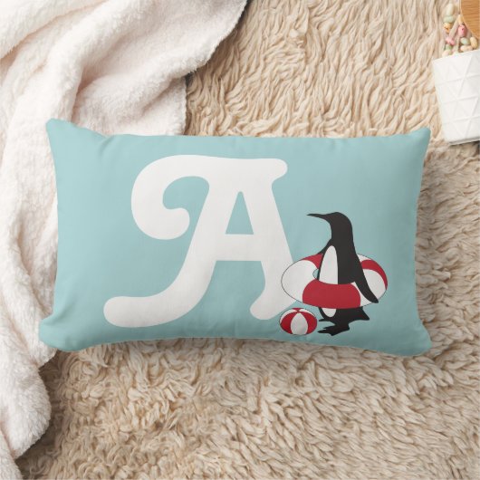 Coussin Rectangle Pingouin bleu clair nager Enfants Monogramme (Couverture)