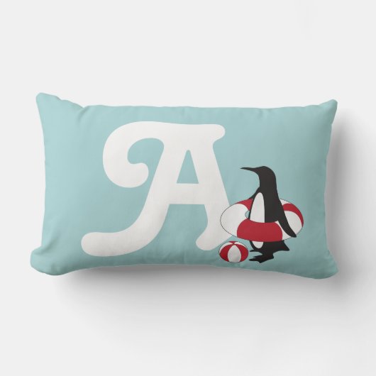 Coussin Rectangle Pingouin bleu clair nager Enfants Monogramme (Recto)