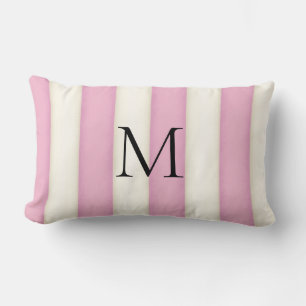 Coussin Rectangle Pink & Antique White Stripes Monogramme