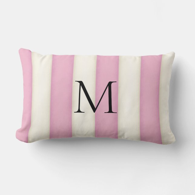Coussin Rectangle Pink & Antique White Stripes Monogramme (Recto)
