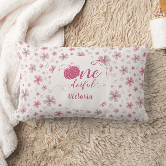 COUSSIN RECTANGLE PINK BOW & ARCH FALL PUMPKIN FLOWERS BIRTHDAY (Couverture)