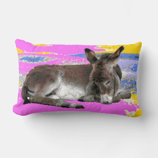 Coussin Rectangle Pink et jaune mignon âne poulain psychédélique (Recto)