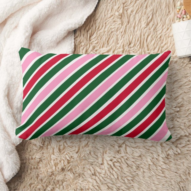 Coussin Rectangle  Pink Green and Red Christmas Candy Cane Stripes  (Couverture)
