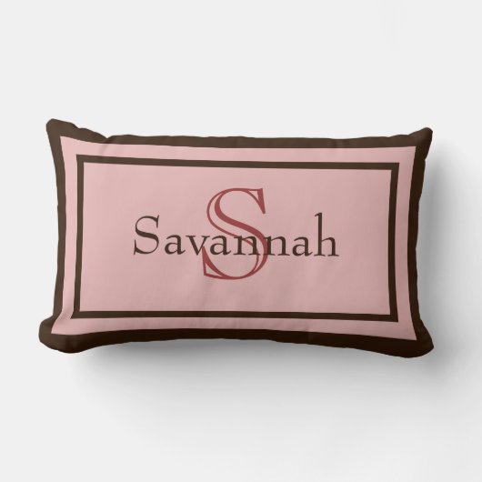 Coussin Rectangle Pink moderne et Brown Nom du monogramme Accent Cou (Recto)