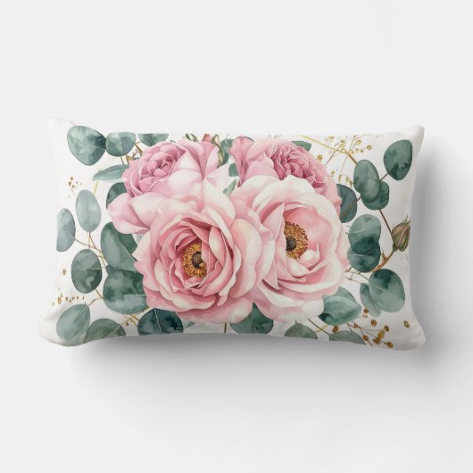 Coussin Rectangle Pink Rose & Eucalyptus Pillow (Recto)