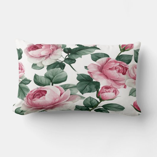 Coussin Rectangle Pink Roses Floral Throw Pillow (Recto)