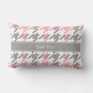 Coussin Rectangle Pink White Dk Gray Houndstooth Nom Monogram