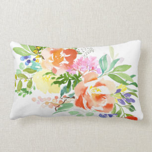 Coussin Rectangle Pivoines féminines de pêche d'aquarelle   floral