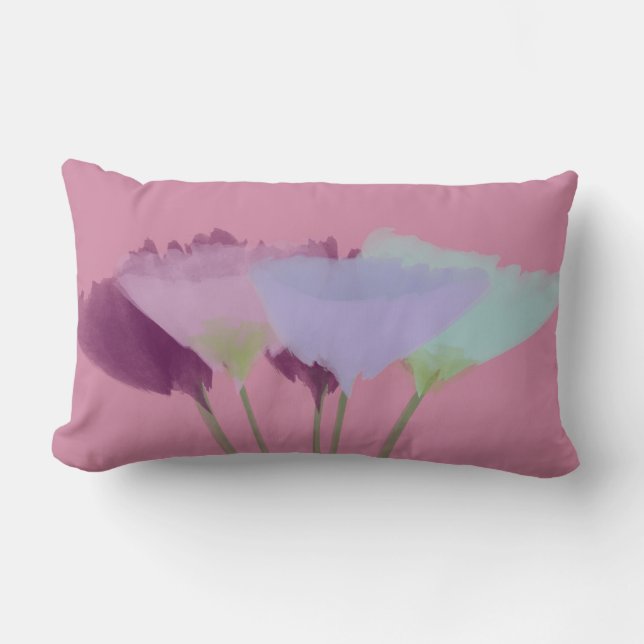 Coussin Rectangle Pivoines roses lilas d'aquarelle (Recto)