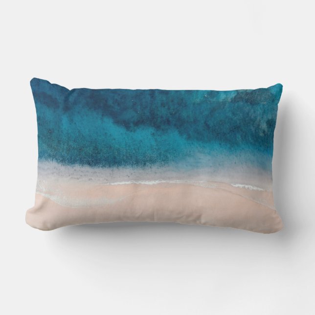 Coussin Rectangle PixDezines PLAGE DE SABLE ROSE MER BLEUE PROFONDE (Recto)