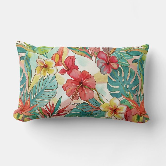 Coussin Rectangle PixDezines Rétro Hyper H2 Floral Feuillage Hawaï (Recto)