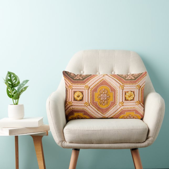 Coussin Rectangle Plafond Abstrait rose jaune (Chaise)