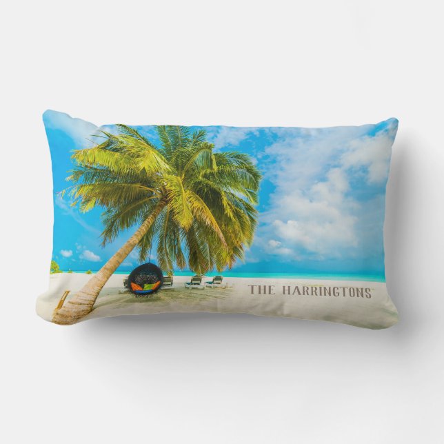 Coussin Rectangle Plage aux Maldives nom personnalisé jeter des orei (Recto)