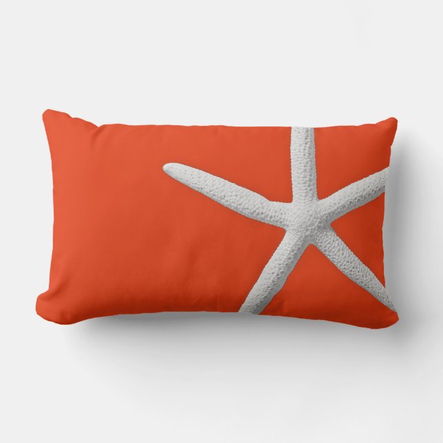 Coussin Rectangle Plage côtière de Coral Orange Tropical White Starf (Recto)
