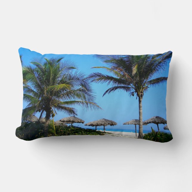 Coussin Rectangle Plage de sable avec palmiers et vue sur l'océan (Recto)
