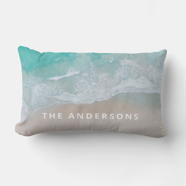 Coussin Rectangle plage de sable tropical océan vagues ensoleillées  (Recto)