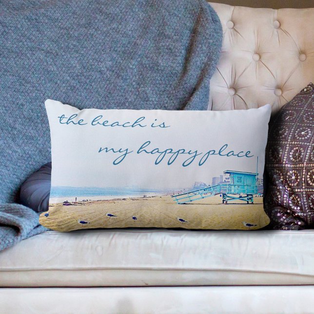 Coussin Rectangle Plage Est Mon Bon Endroit Script Ocean Sand Côté (Créateur téléchargé)