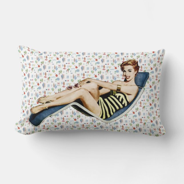 Coussin Rectangle Plage Pinup des années 50 (Recto)